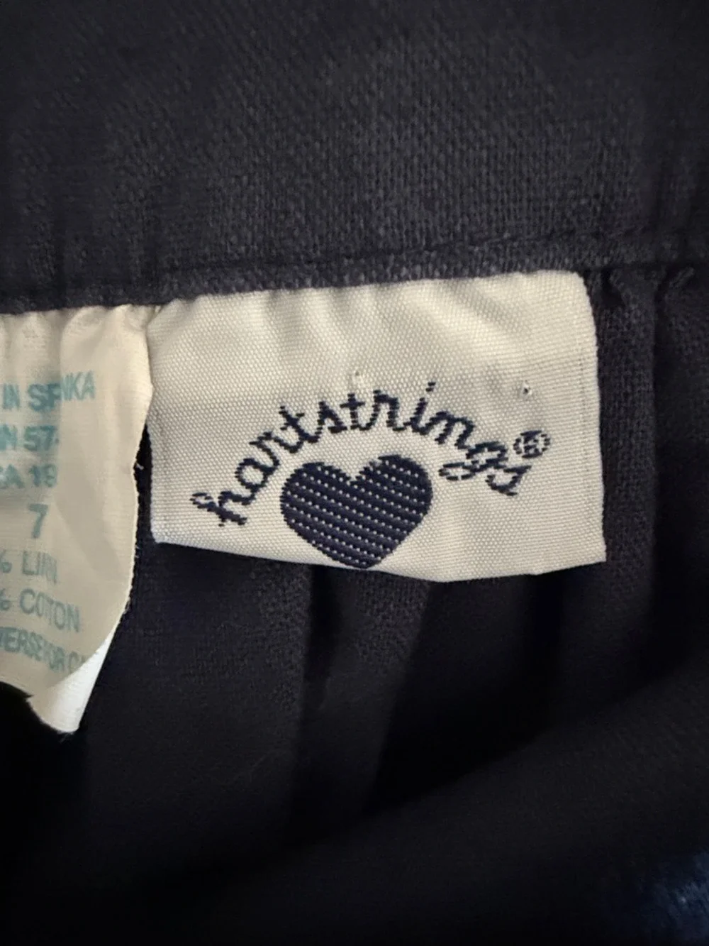 Hartstrings Girls Navy & Cream Linen Blend Dress Size 7 Sleeveless Back Tie